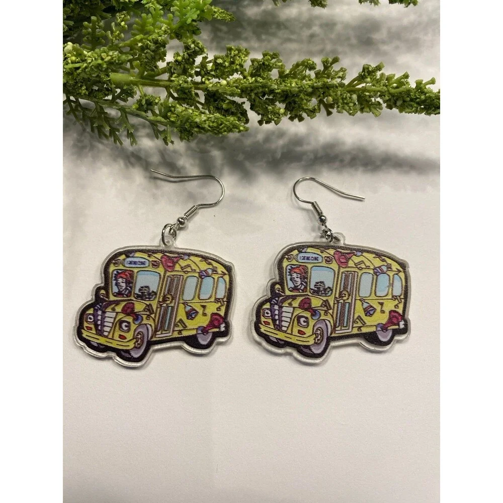 Earrings The Magic School Bus Ms Frizzle Acrylic Cartoon Dangle Teacher‎ Gift!